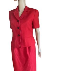 KASPER Women 2PC Red Polyester Rayon Stretch Lined Skirt Suit Size 4